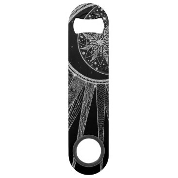 Elegant Silver Sun Moon Mandala Black Design Bar Key