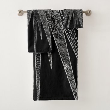 Elegant Silver Sun Moon Mandala Black Design Bath Towel Set