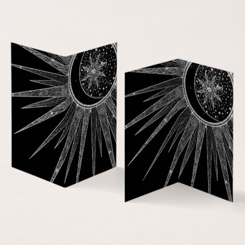 Elegant Silver Sun Moon Mandala Black Design Business Card