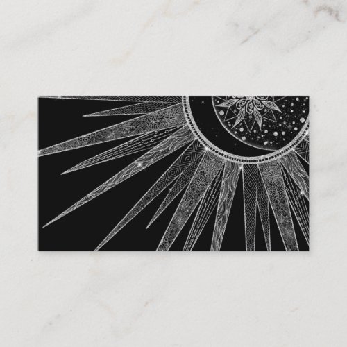 Elegant Silver Sun Moon Mandala Black Design Business Card