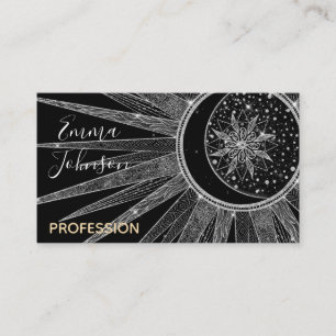 Elegant Silver Sun Moon Mandala Black Design Business Card