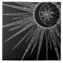 Elegant Silver Sun Moon Mandala Black Design Ceramic Tile