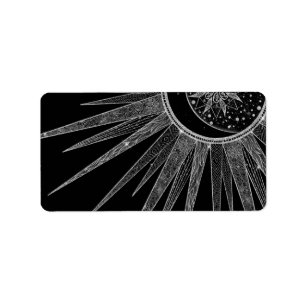 Elegant Silver Sun Moon Mandala Black Design Label