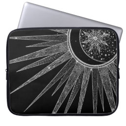 Elegant Silver Sun Moon Mandala Black Design Laptop Sleeve