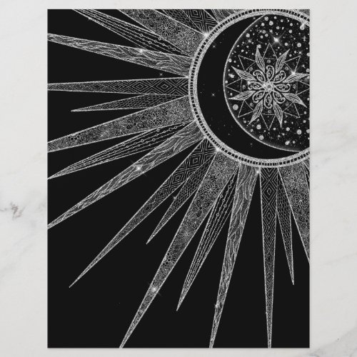 Elegant Silver Sun Moon Mandala Black Design Letterhead