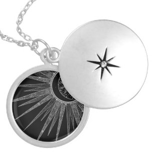 Elegant Silver Sun Moon Mandala Black Design Locket Necklace