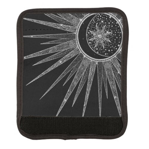 Elegant Silver Sun Moon Mandala Black Design Luggage Handle Wrap