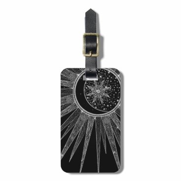 Elegant Silver Sun Moon Mandala Black Design Luggage Tag