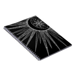 Elegant Silver Sun Moon Mandala Black Design Notebook