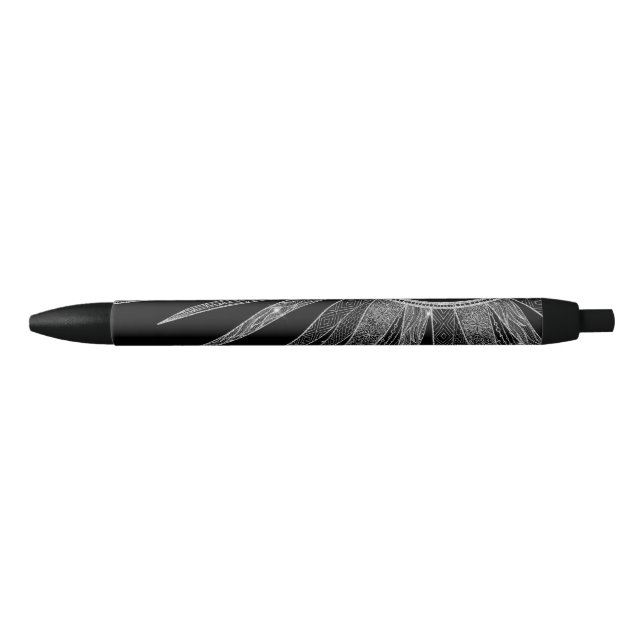 Elegant Silver Sun Moon Mandala Black Design Pen (Front)