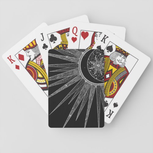 Elegant Silver Sun Moon Mandala Black Design Playing Cards