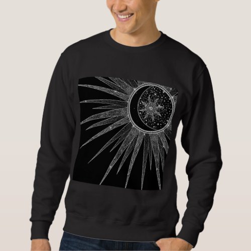 Elegant Silver Sun Moon Mandala Black Design Sweatshirt