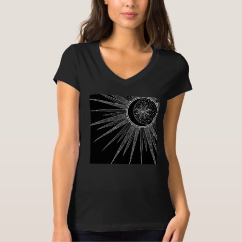 Elegant Silver Sun Moon Mandala Black Design T_Shirt