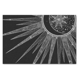 Elegant Silver Sun Moon Mandala Black Design Tissue Paper