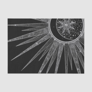 Elegant Silver Sun Moon Mandala Black Design Tissue Paper