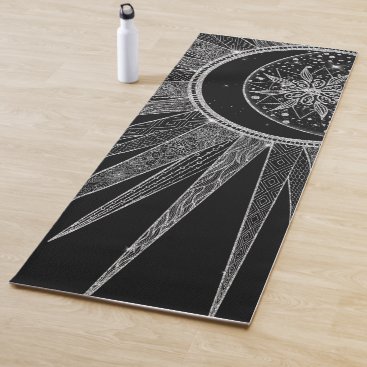 Elegant Silver Sun Moon Mandala Black Design Yoga Mat
