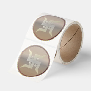 Elegant Silver Swastik Round Sticker