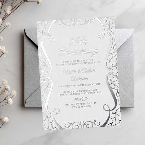 Elegant Silver Swirl 25th Wedding Anniversary