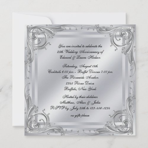 Elegant Silver Swirl 25th Wedding Anniversary Personalized Announcement