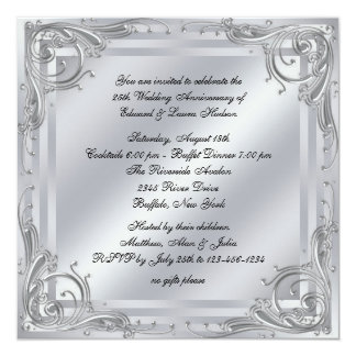 Elegant Silver Swirl 25th Wedding Anniversary Invitation