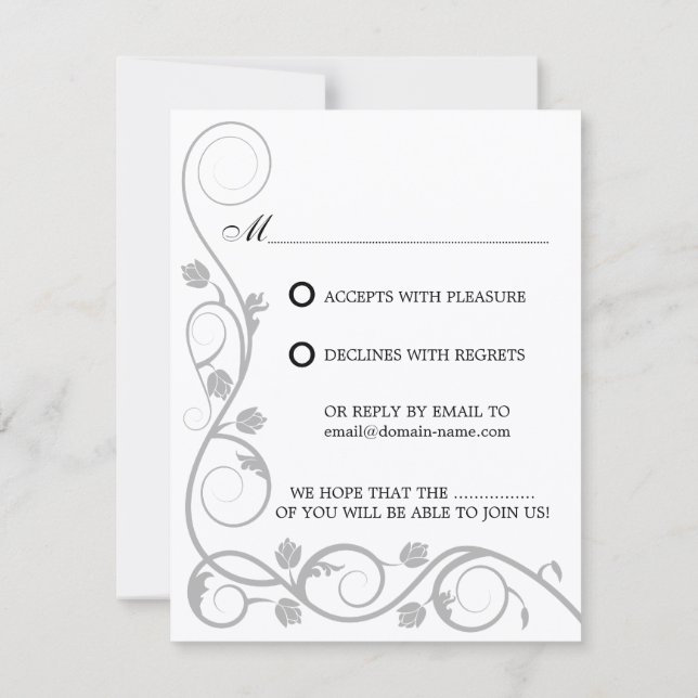 Elegant Silver Swirls RSVP / Reply Card (Back)