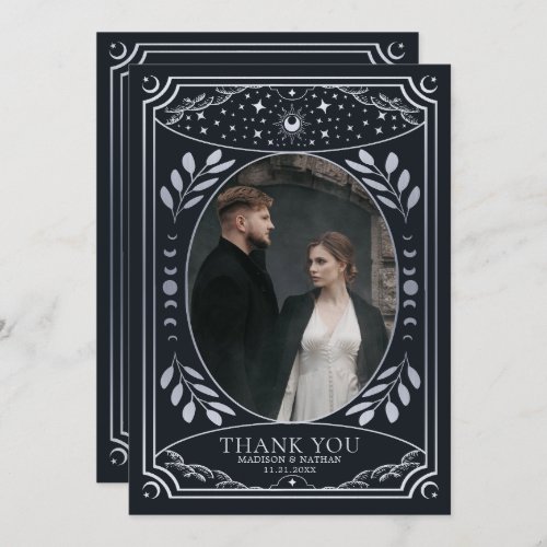 Elegant Silver Tarot Wedding Photo Thank You Card
