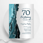 Elegant Silver Teal Agate 70th Birthday Invitation<br><div class="desc">Teal and silver agate 70th birthday party invitation. Elegant modern design featuring watercolor agate marble geode background,  faux glitter silver and typography script font. Trendy invite card perfect for a stylish women's bday celebration. Printed Zazzle invitations or instant download digital printable template.</div>