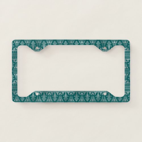 Elegant Silver Teal Art Deco License Plate Frame