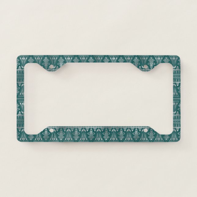Elegant Silver Teal Art Deco License Plate Frame (Front)