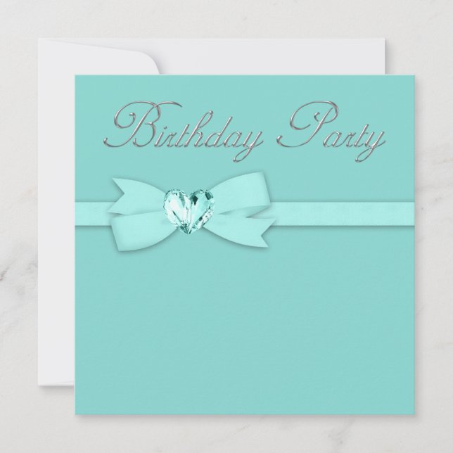 Elegant Silver Teal Blue Birthday Party Invitation (Front)