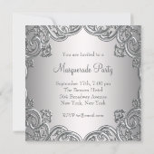Elegant Silver Teal Blue Masquerade Party Invitation (Back)