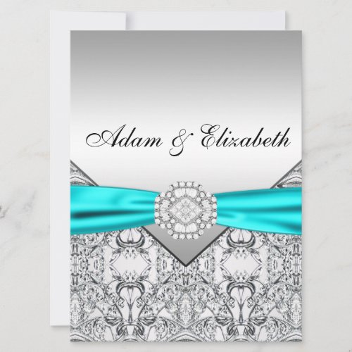 Elegant Silver Teal Blue Wedding Invitations