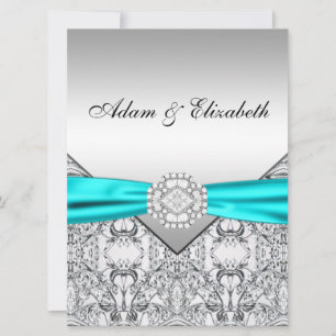 Elegant Silver Teal Blue Wedding Invitations