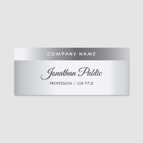 Elegant Silver Template Modern Hand Script Text Name Tag