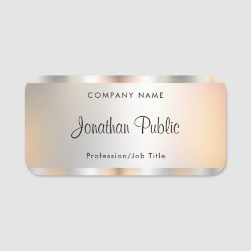 Elegant Silver Template Typography Customizable Name Tag