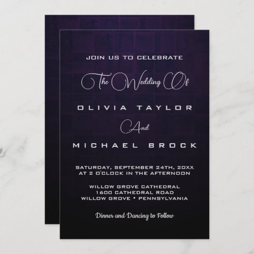 Elegant silver text on dark background wedding invitation