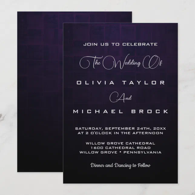 Wedding Invitations Textformat Elegant silver text on dark background wedding invitation | Zazzle