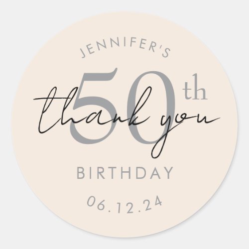Elegant Silver "Thank You" 50th Birthday Champagne Classic Round Sticker