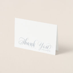 Elegant Silver Thank You Wedding Calligraphy PHOTO Foil Card | Zazzle