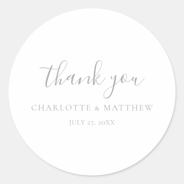 Elegant Silver Thank You Wedding Round Sticker (Front)