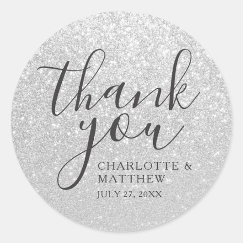 Elegant Silver Thank You Wedding Round Sticker