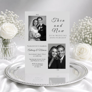 Elegant Silver Then and Now 25th Wedding Invitation