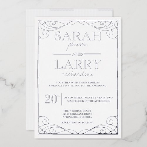 Elegant Silver Traditional Wedding Foil Invitation