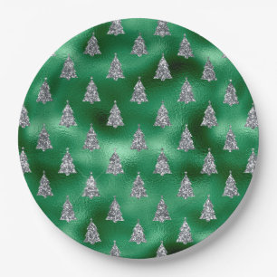 Elegant Silver Trees Christmas Paper Plates