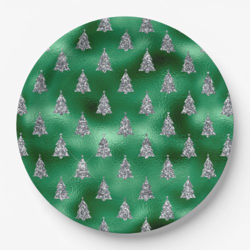 Elegant Silver Trees Christmas Paper Plates