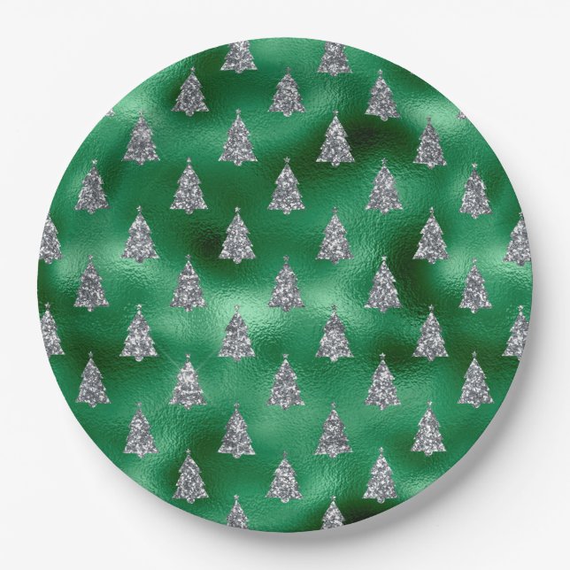 Elegant Silver Trees Christmas Paper Plates (Front)