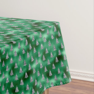 Elegant Silver Trees Christmas Tablecloth