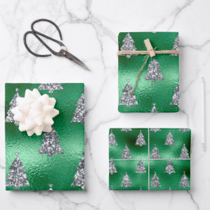 Elegant Silver Trees Christmas Wrapping Paper Sheets