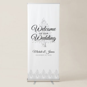 Elegant Silver Trees Winter Wedding Welcome Retractable Banner