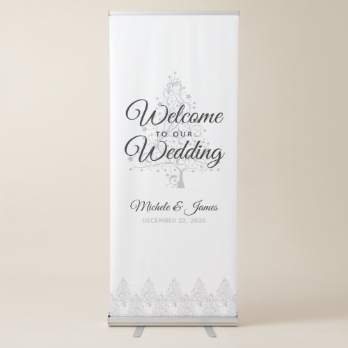 Elegant Silver Trees Winter Wedding Welcome Retractable Banner